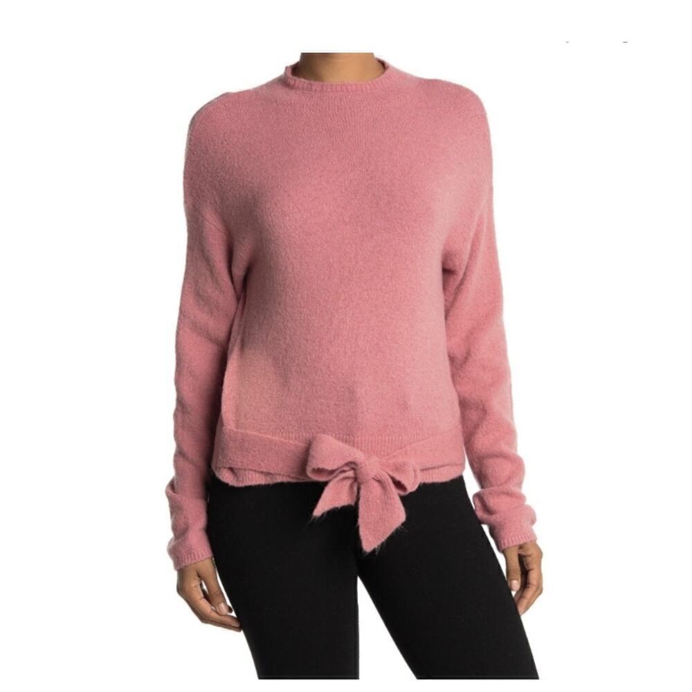 NWT WAYF Where Are You From Mock Neck Tie Waist Sweater Blush Pink L
